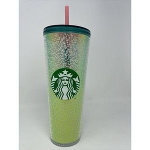 STARBUCKS 2022 Venti Green Ombre Bubble Tumbler 24oz w/Straw Tall To Go Cup